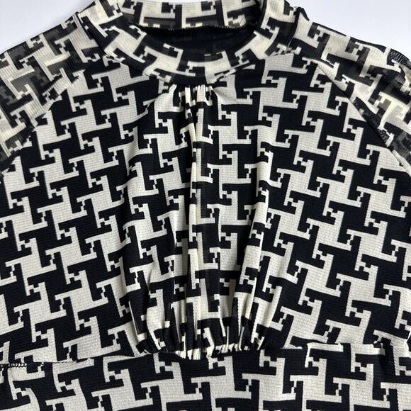 Y2K Geometric Print Ruched Top High Neck Cyber Indie Mod Retro M Minimalist - Picture 6 of 12